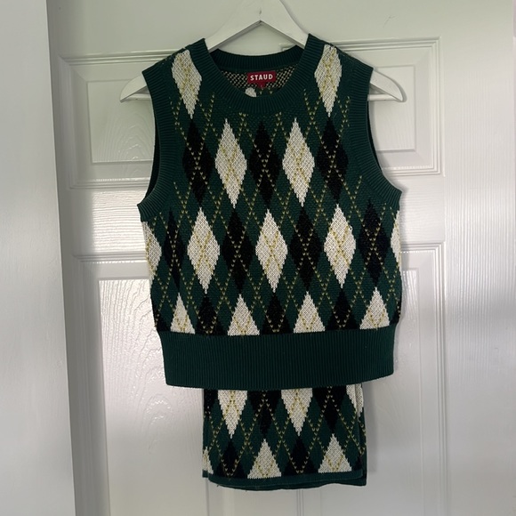 STAUD SET- Army Green Mohair Argyle Sweater Set - Picture 4 of 14